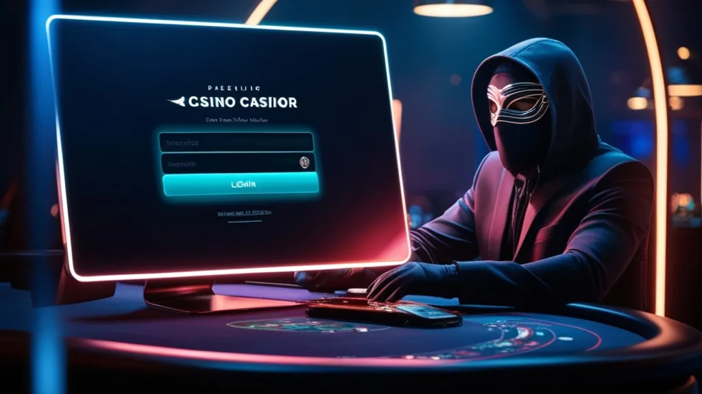 Dunkler Casino-Hintergrund mit Login-Bildschirm und Konto-Zugang